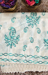Pure Cotton Unstitched Suit with Kashmiri Aari Embroidery and Lacing Detail