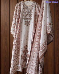 Linen Digital Print Unstitched Suit with Highlight Embroidery and Linen Dupatta