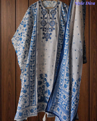 Linen Digital Print Unstitched Suit with Highlight Embroidery and Linen Dupatta