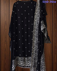 Georgette Embroidery Un Stitched Suit with Chiffon Dupatta & Pearl Highlighting