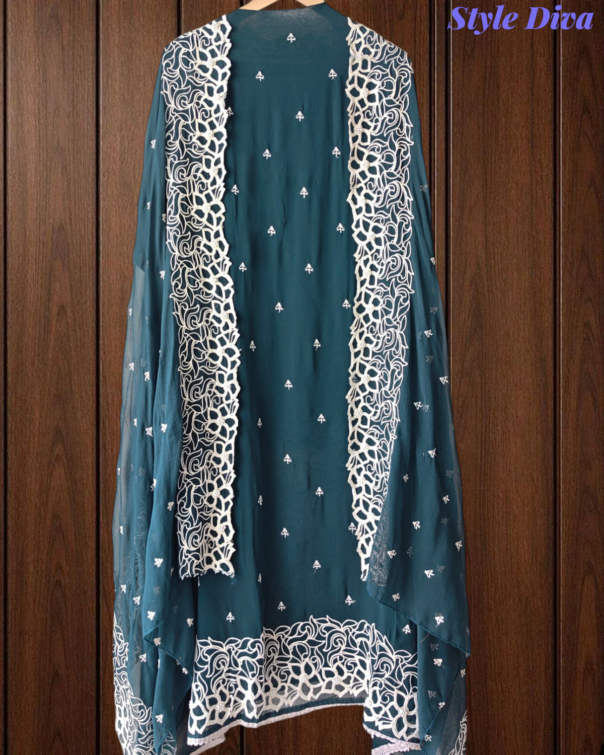 Georgette Embroidery Un Stitched Suit with Chiffon Dupatta & Pearl Highlighting