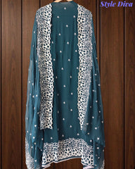 Georgette Embroidery Un Stitched Suit with Chiffon Dupatta & Pearl Highlighting