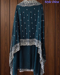 Georgette Embroidery Un Stitched Suit with Chiffon Dupatta & Pearl Highlighting