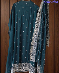 Georgette Embroidery Un Stitched Suit with Chiffon Dupatta & Pearl Highlighting