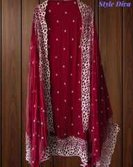 Georgette Embroidery Un Stitched Suit with Chiffon Dupatta & Pearl Highlighting