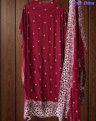 Georgette Embroidery Un Stitched Suit with Chiffon Dupatta & Pearl Highlighting