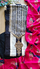Muslin Mirror Work Semi-Stitched Suit with Digital Print Dupatta