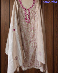 Soft Mul Chanderi Kantha Work Un-Stitched Suit with Crochet Lace Dupatta