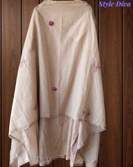 Soft Mul Chanderi Kantha Work Un-Stitched Suit with Crochet Lace Dupatta