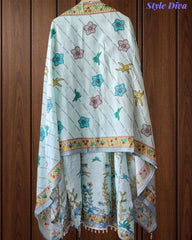 LIGHT BLUE - Muslin Digital Print Semi-Stitched Suit with Pearl and Zari Work Patch Dupatta