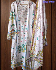 LIGHT PINK-Muslin Digital Print Semi-Stitched Suit with Pearl and Zari Work Patch Dupatta