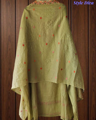 Mul Chanderi Lucknowi Work Un-Stitched Suit with Matching Dupatta (3 Pc Set)