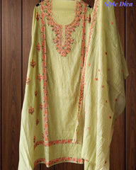 Mul Chanderi Lucknowi Work Un-Stitched Suit with Matching Dupatta (3 Pc Set)