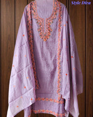 Mul Chanderi Lucknowi Work Un-Stitched Suit with Matching Dupatta (3 Pc Set)
