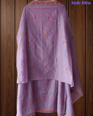 Mul Chanderi Lucknowi Work Un-Stitched Suit with Matching Dupatta (3 Pc Set)