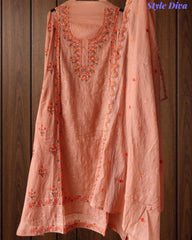 Mul Chanderi Lucknowi Work Un-Stitched Suit with Matching Dupatta (3 Pc Set)