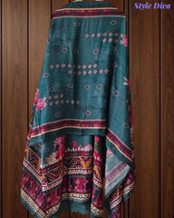 Muslin Digital Print Un-Stitched Suit with Pearl Highlighting and Digital Print Dupatta