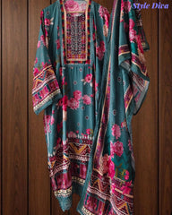 Muslin Digital Print Un-Stitched Suit with Pearl Highlighting and Digital Print Dupatta