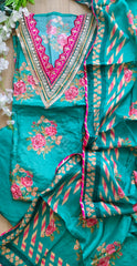 Muslin Digital Print Suit with Sequin & Mirror Neck Work – Unstitched Set