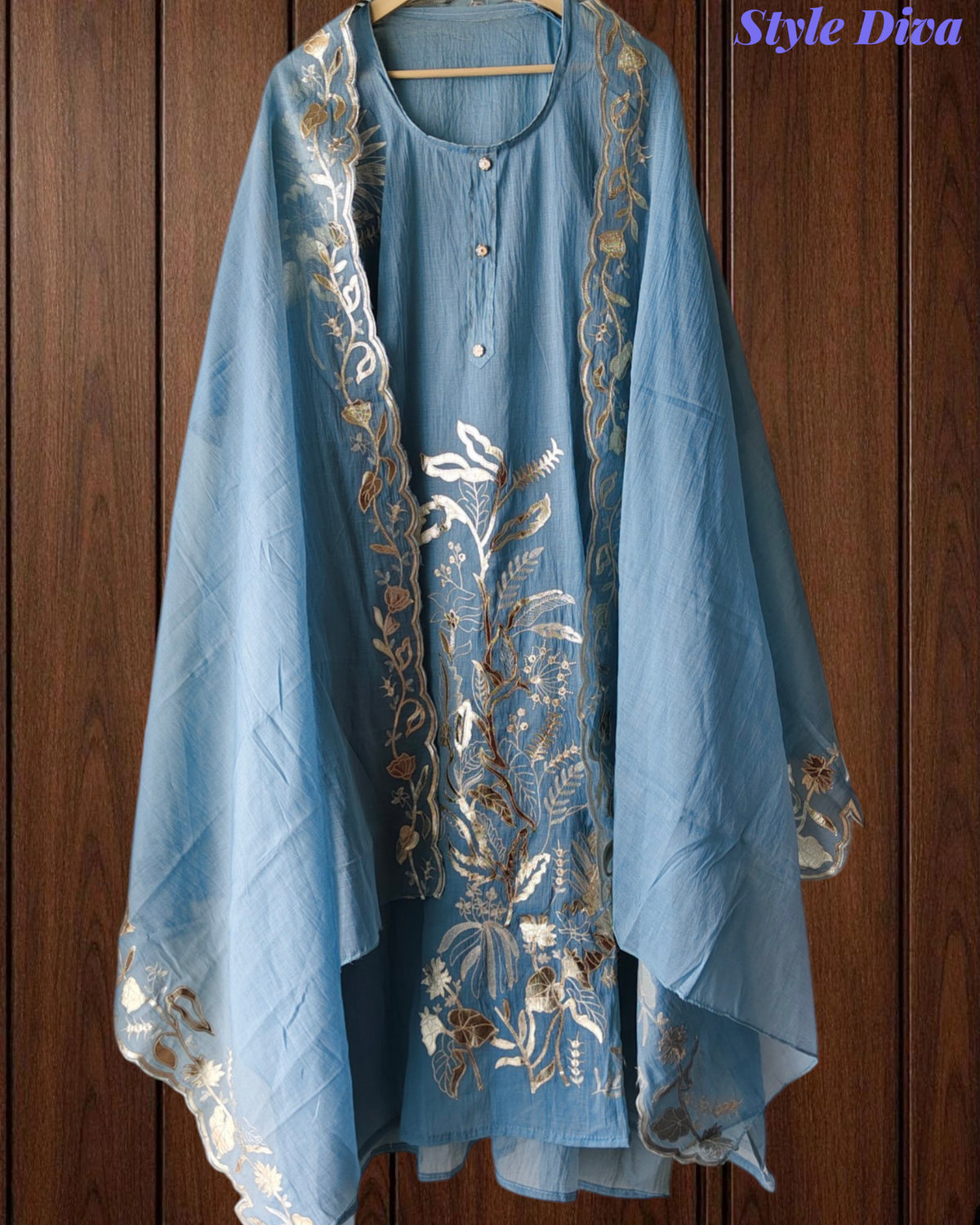 Soft Mul Chanderi Gotta Work Un Stitched Suit with Matching Dupatta