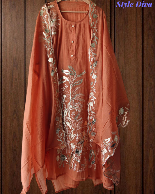 Soft Mul Chanderi Gotta Work Un Stitched Suit with Matching Dupatta