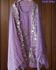 Soft Mul Chanderi Gotta Work Un Stitched Suit with Matching Dupatta