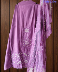 Modal Laser Cut Appliqué Work Unstitched Suit with Organza Dupatta