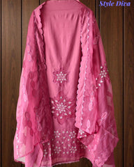 Modal Laser Cut Appliqué Work Unstitched Suit with Organza Dupatta