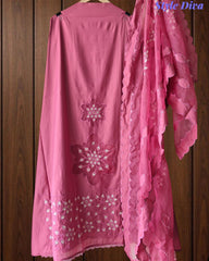 Modal Laser Cut Appliqué Work Unstitched Suit with Organza Dupatta
