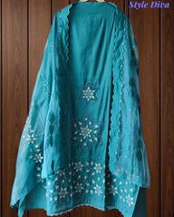 Modal Laser Cut Appliqué Work Unstitched Suit with Organza Dupatta