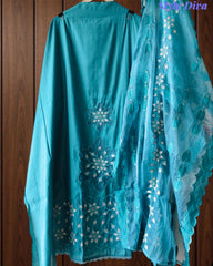Modal Laser Cut Appliqué Work Unstitched Suit with Organza Dupatta