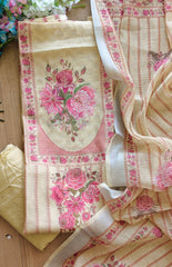Linen Digital Print Unstitched Suit Set  with Pearl Highlighting
