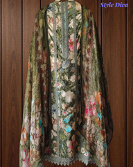 Pure Cotton Printed Un-Stitched Suit with Chiffon Digital Print Dupatta & Crochet Lacing