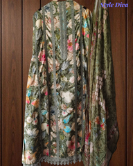 Pure Cotton Printed Un-Stitched Suit with Chiffon Digital Print Dupatta & Crochet Lacing