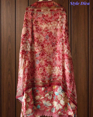 Pure Cotton Printed Un-Stitched Suit with Chiffon Digital Print Dupatta & Crochet Lacing