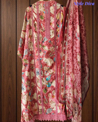 Pure Cotton Printed Un-Stitched Suit with Chiffon Digital Print Dupatta & Crochet Lacing