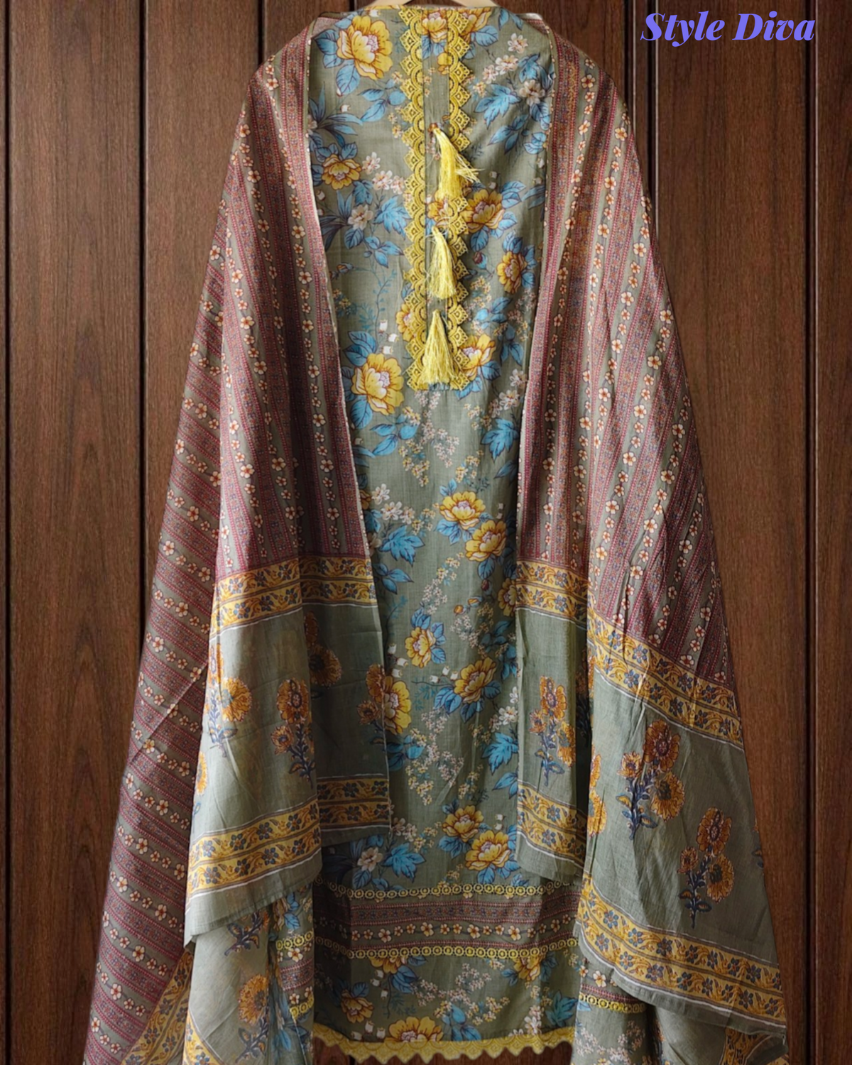 Pure Cotton Printed Un-Stitched Suit with Cotton Digital Print Dupatta & Crochet Lacing