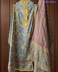 Pure Cotton Printed Un-Stitched Suit with Cotton Digital Print Dupatta & Crochet Lacing