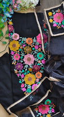 Organza Colorful Embroidery Un Stitched Suit with Jute & Crochet Lace and Matching Dupatta