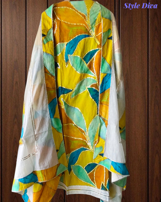 Cotton Faux Mirror Work Unstitched Suit with Gotta Work Dupatta