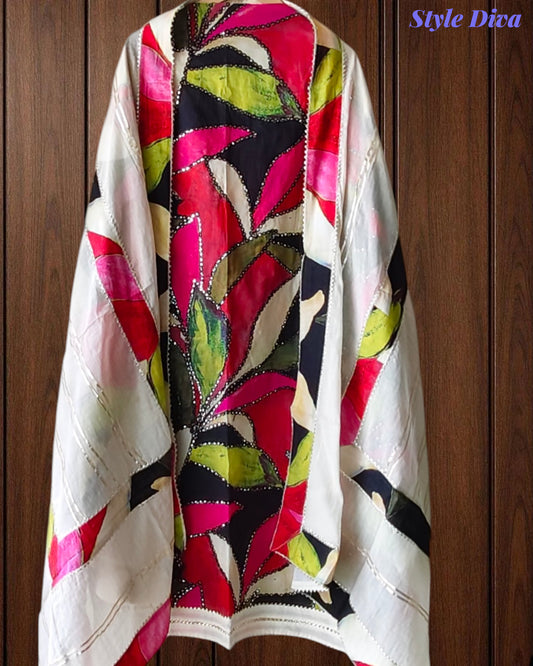 Cotton Faux Mirror Work Unstitched Suit with Gotta Work Dupatta