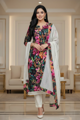Cotton Faux Mirror Work Unstitched Suit with Gotta Work Dupatta