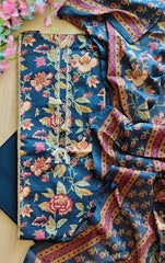 Pure Cotton Printed Unstitched Suit with Crochet Lacing and Mul Cotton Dupatta