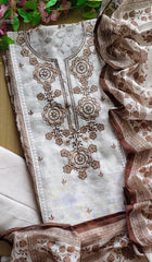 Linen Digital Print Unstitched Suit with Highlight Embroidery and Linen Dupatta