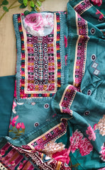 Muslin Digital Print Un-Stitched Suit with Pearl Highlighting and Digital Print Dupatta