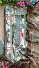 Pure Cotton Printed Un-Stitched Suit with Chiffon Digital Print Dupatta & Crochet Lacing