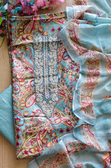 Pure Cotton Digital Print Unstitched Suit with Zari Patch Work & Chiffon Dupatta
