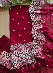 Georgette Embroidery Un Stitched Suit with Chiffon Dupatta & Pearl Highlighting