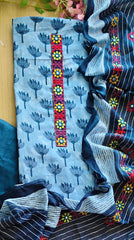 Pure Cotton Printed Embroidery Un-Stitched Suit with Mul Cotton Dupatta & Tassels