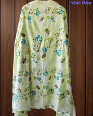Pure Cotton Printed Unstitched Suit with Neck Work & Mul Cotton Dupatta